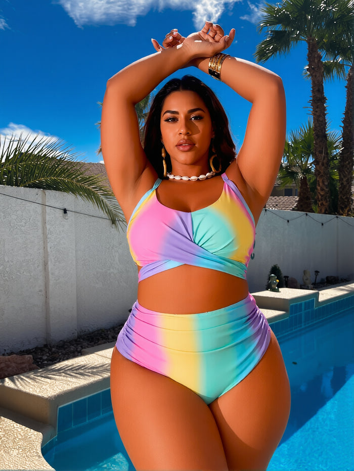 PLUS SIZE Womens Tummy Control Bathing Suits Modest High Waisted Bikini Sets Cute Halter 2 Piece Swim Suit 2026