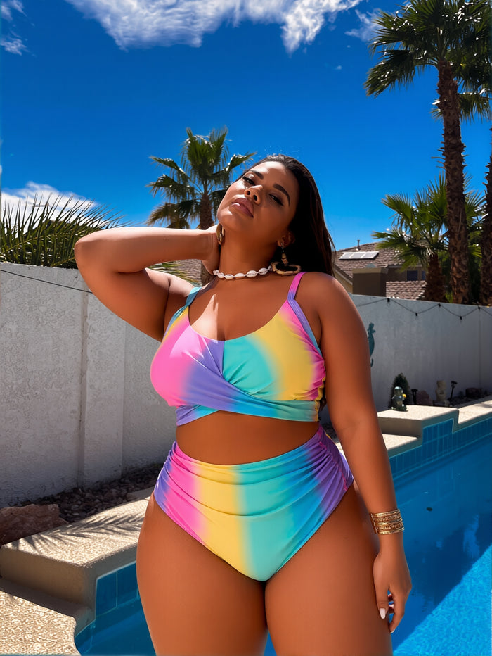PLUS SIZE Womens Tummy Control Bathing Suits Modest High Waisted Bikini Sets Cute Halter 2 Piece Swim Suit 2026
