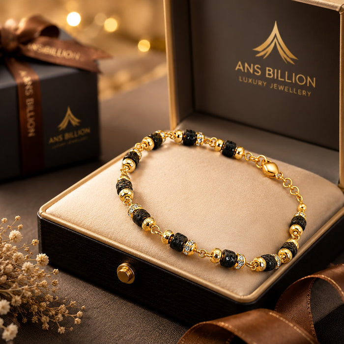 Premium Black &amp; Gold Beaded Bracelet for Men | Adjustable Fashion Wrist Bracelet