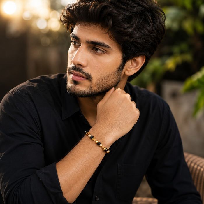 Premium Black &amp; Gold Beaded Bracelet for Men | Adjustable Fashion Wrist Bracelet