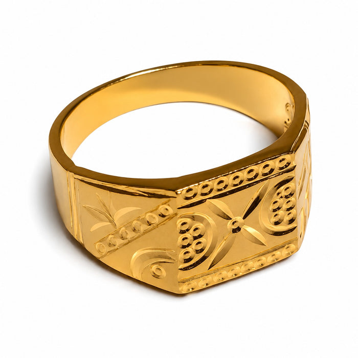 Premium Gold Finish Designer Ring for Men | Classic Engraved Statement Band