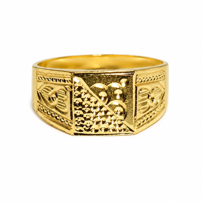 Premium Gold Finish Designer Ring for Men | Classic Engraved Statement Band