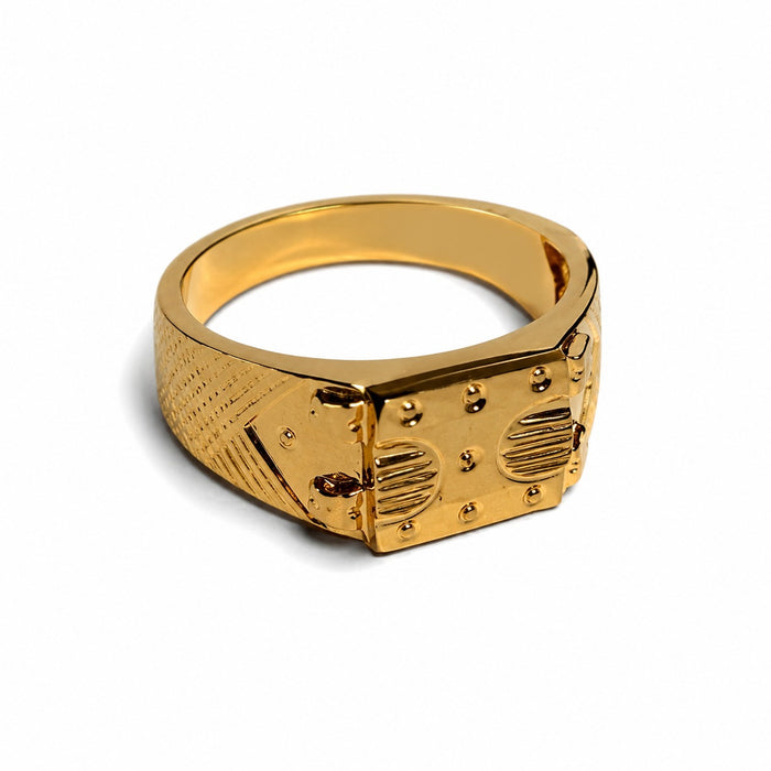 Premium Gold Finish Designer Ring for Men | Classic Engraved Statement Band