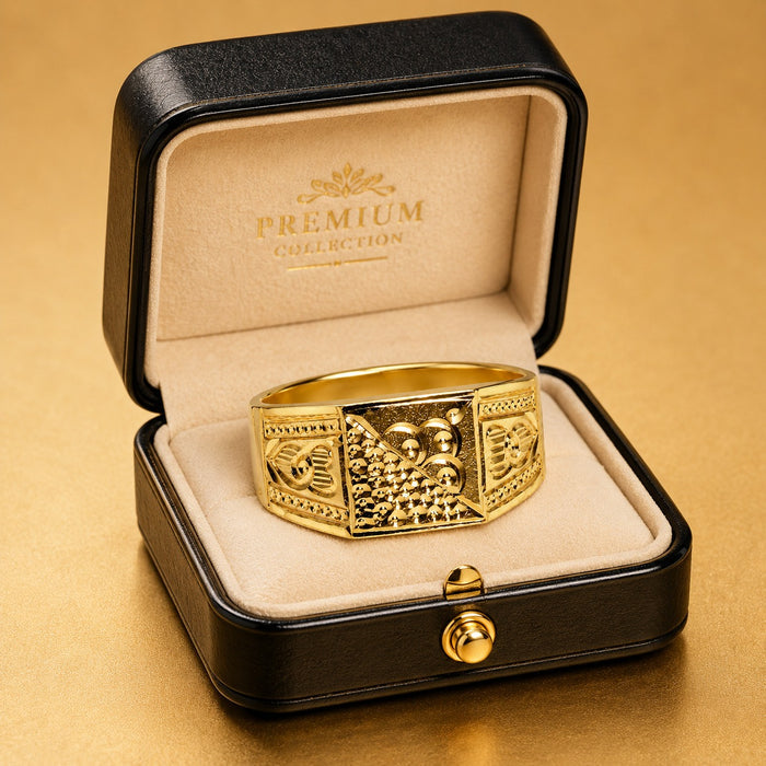 Premium Gold Finish Designer Ring for Men | Classic Engraved Statement Band