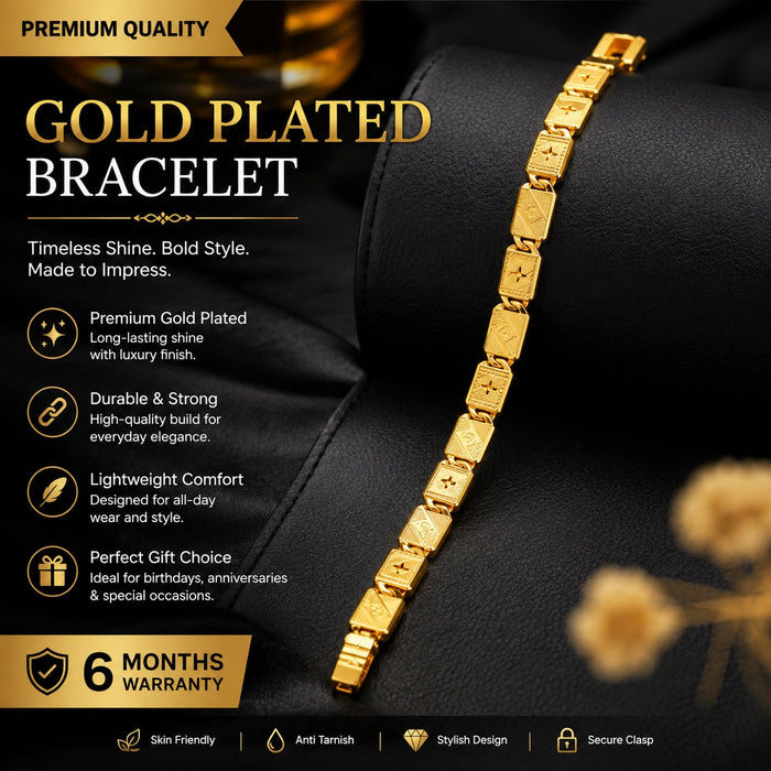 Premium Gold-Plated Men's Bracelet – Geometric Link Design