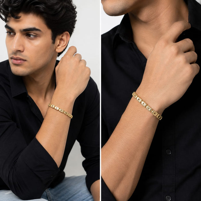 Premium Gold-Plated Men's Bracelet – Geometric Link Design