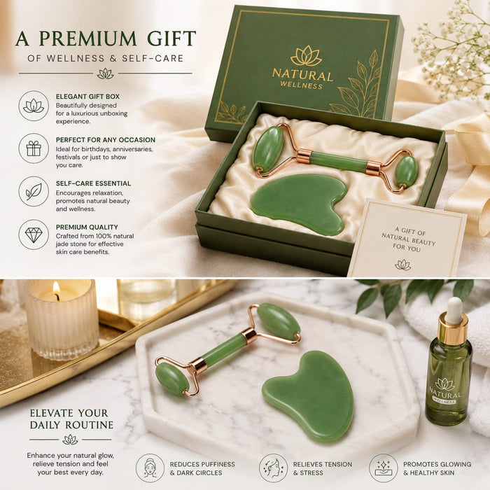 Premium Jade Roller &amp; Gua Sha Set for Face Massage