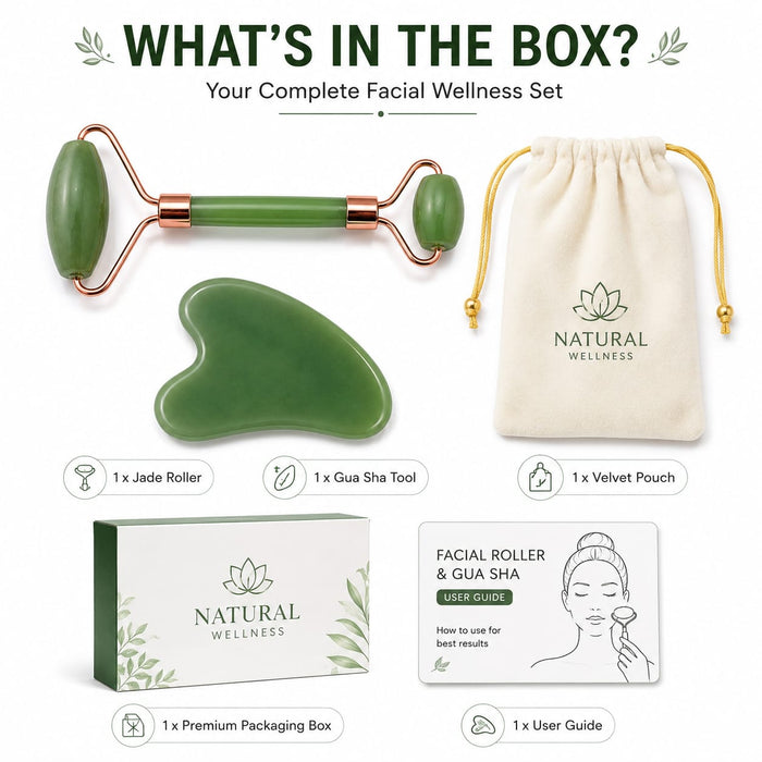 Premium Jade Roller &amp; Gua Sha Set for Face Massage