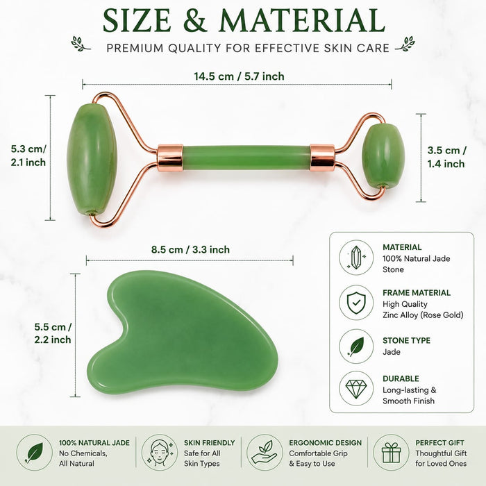 Premium Jade Roller &amp; Gua Sha Set for Face Massage