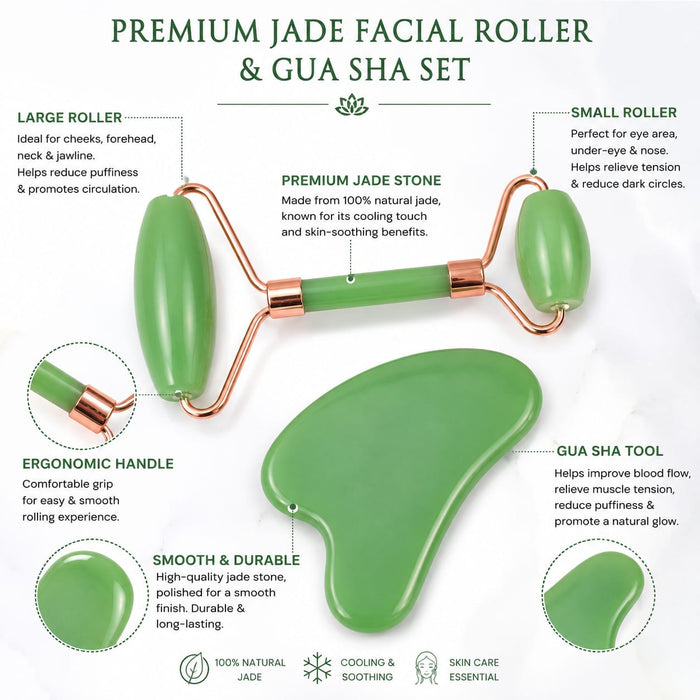 Premium Jade Roller &amp; Gua Sha Set for Face Massage