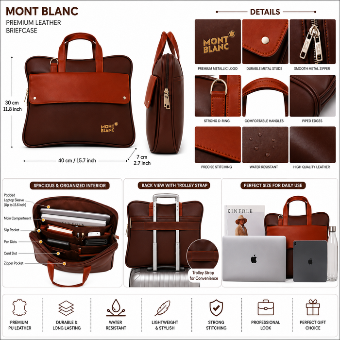 Premium Leather Laptop Briefcase for Men | Office Messenger Bag | Business Handbag