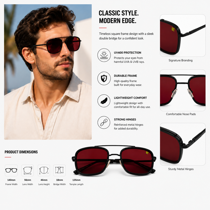 Premium Square Sunglasses for Men &amp; Women