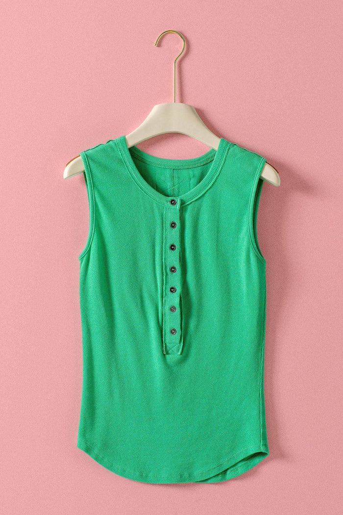 Raw Edge Ribbed Henley Tank