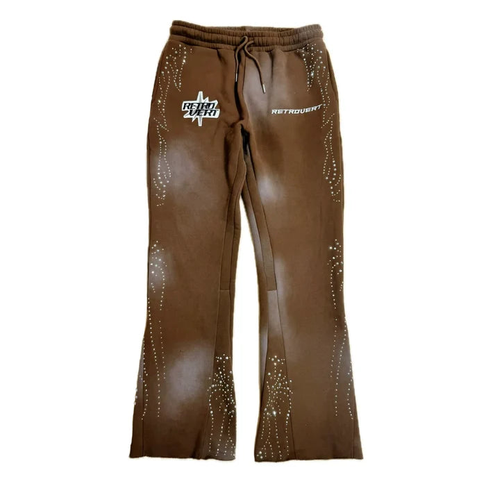 Retrovert Flare Rhinesone Pants "Brown"