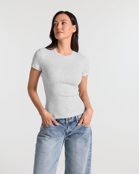 Ribbed Crew Neck Fitted T-Shirt