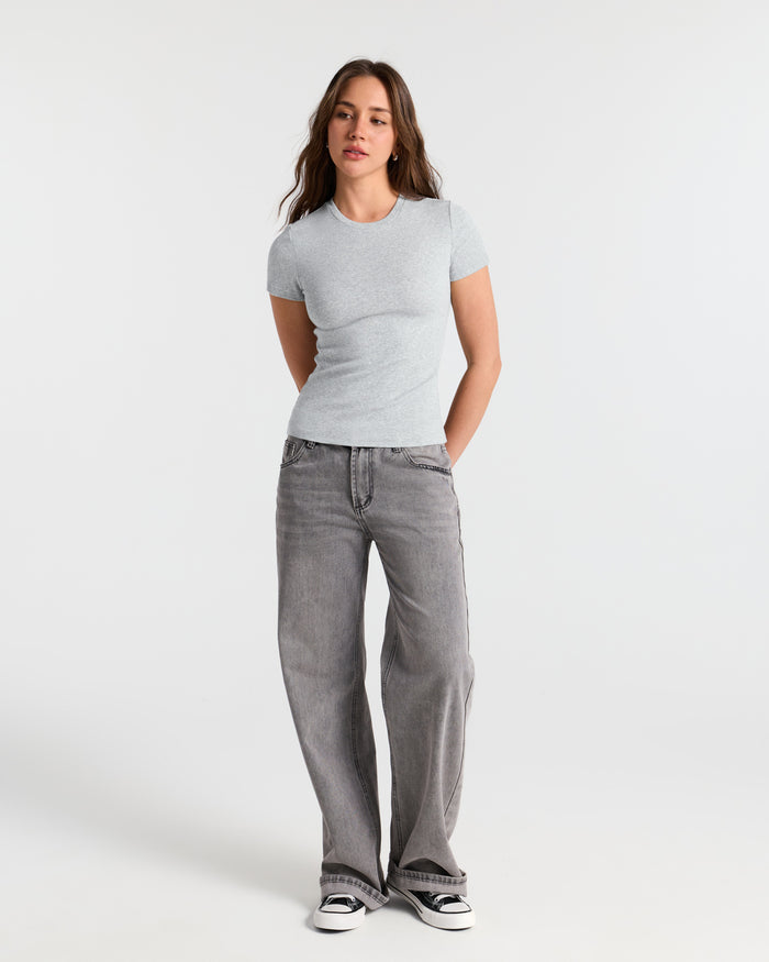 Ribbed Crew Neck Fitted T-Shirt