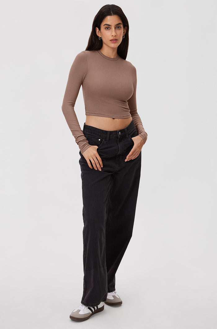 Ribbed Long Sleeve Crew Neck Crop Top