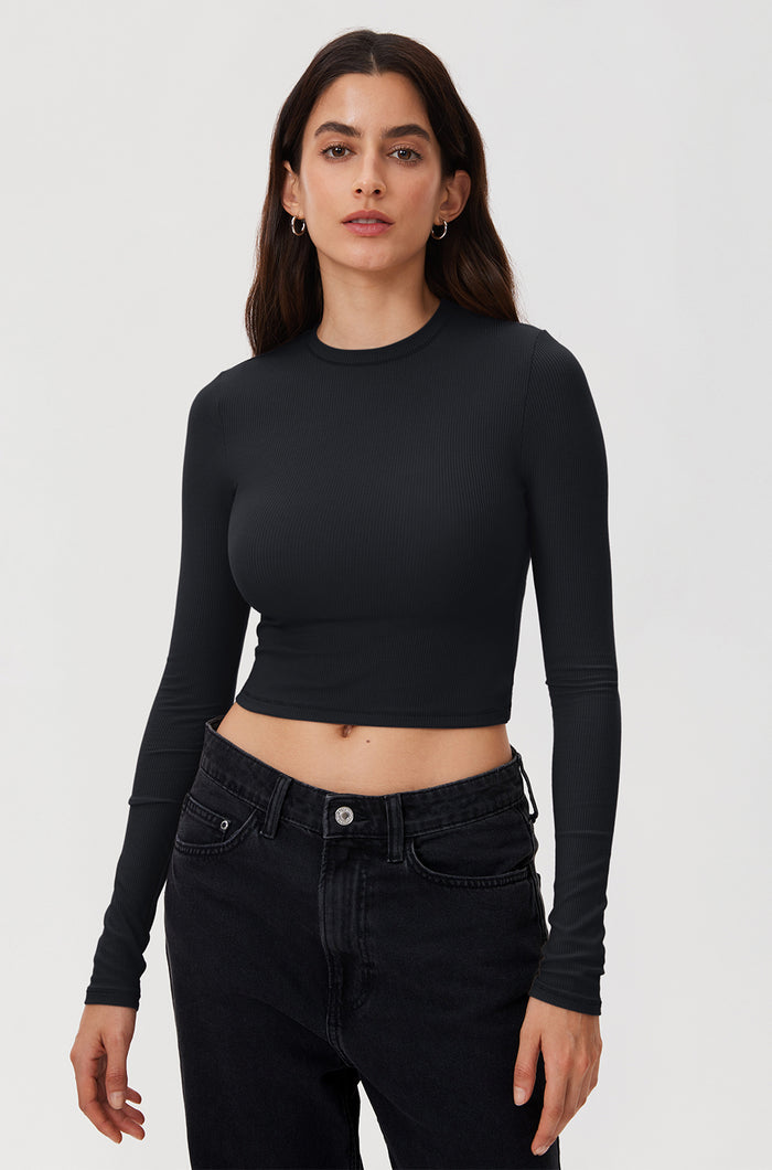 Ribbed Long Sleeve Crew Neck Crop Top