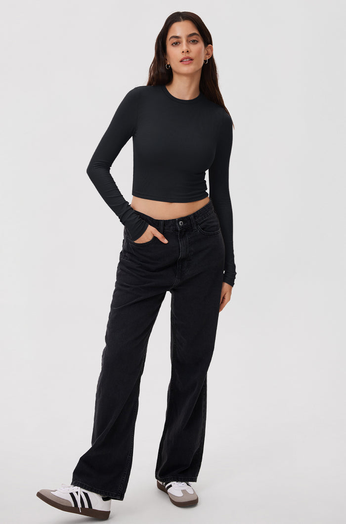 Ribbed Long Sleeve Crew Neck Crop Top