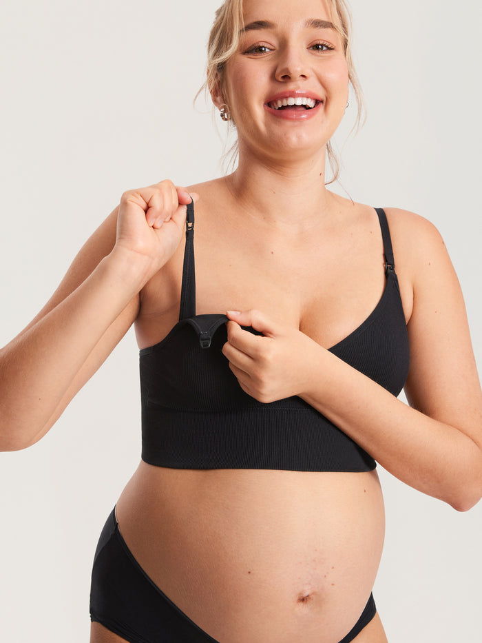Women's Ribbed V Neck Nursing Bralette Black