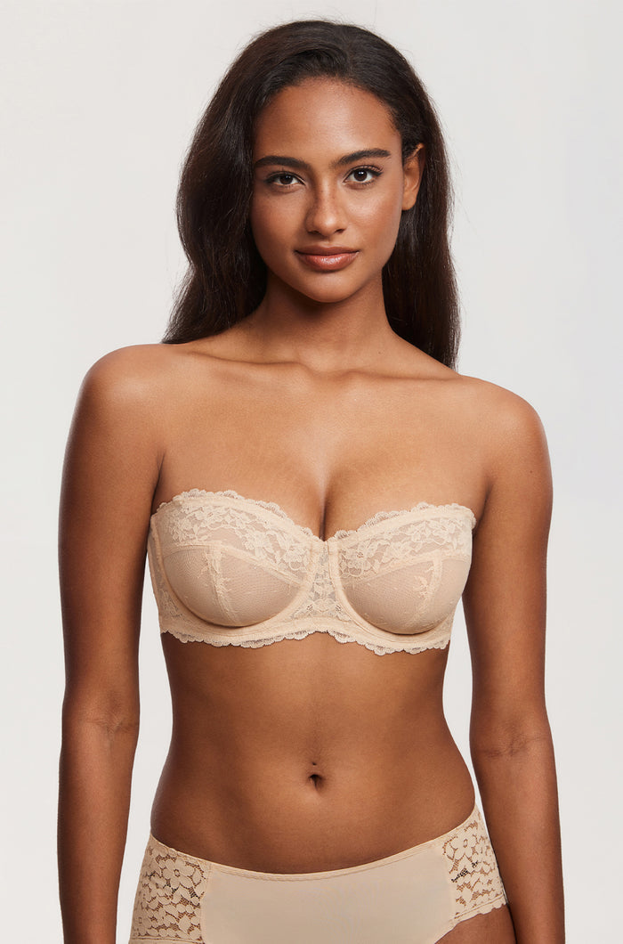 Women's Romantic Lace Strapless Bra Beige