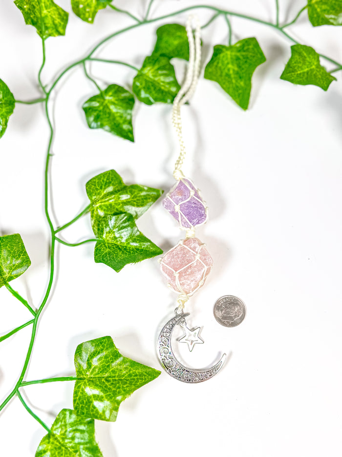 Rose Quartz + Amethyst Moon Charm