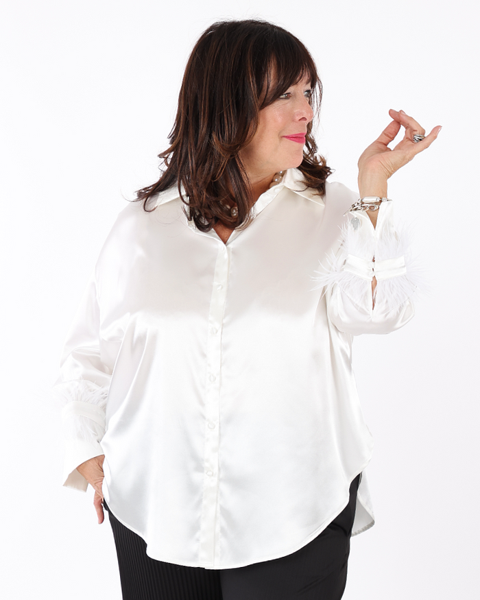 SATIN SHIRT WITH ECRU FEATHERS_Mat