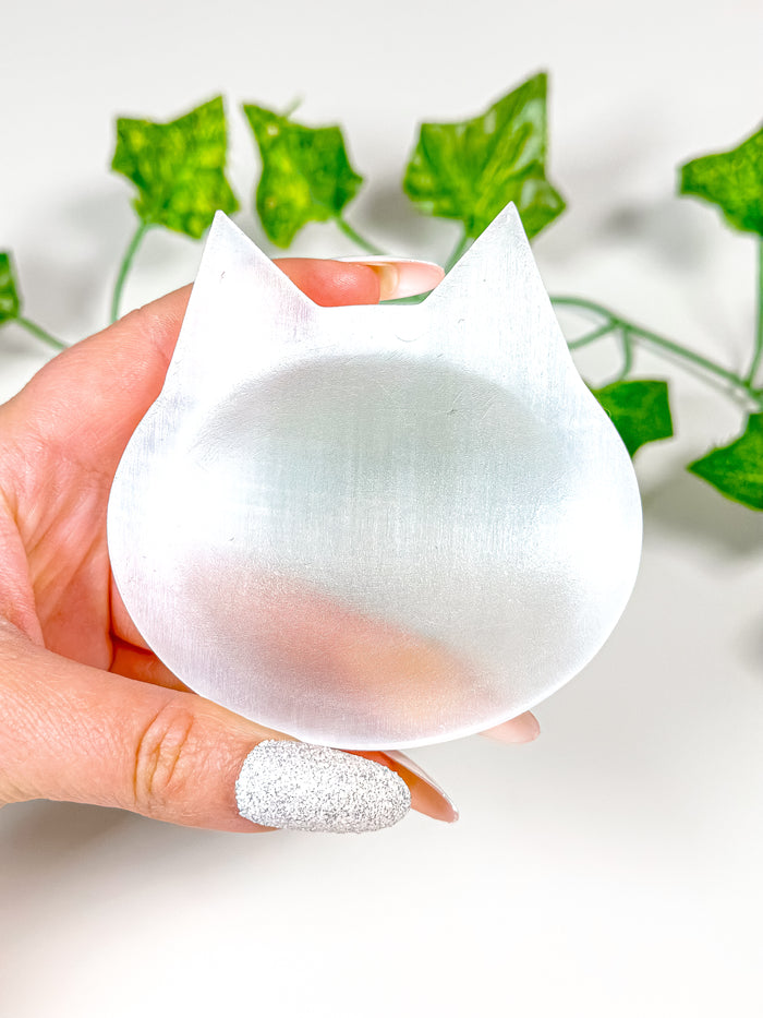 Satin Spar Selenite Cat Bowl (S1)