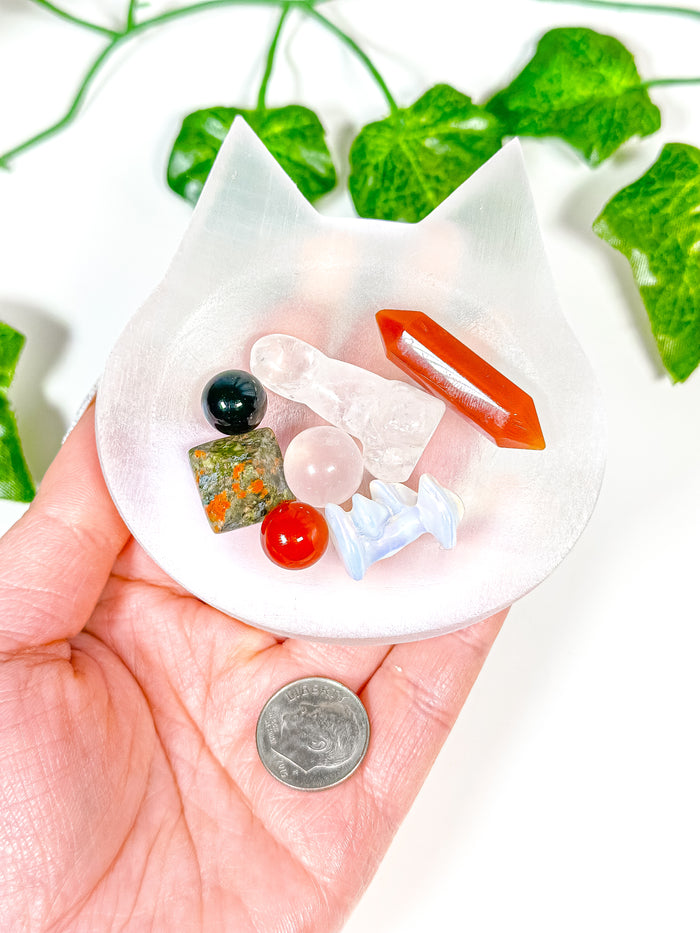 Satin Spar Selenite Cat Bowl (S1)