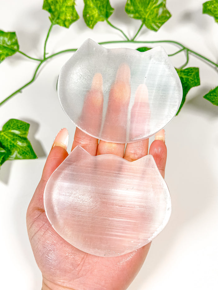 Satin Spar Selenite Cat Bowl (S2)
