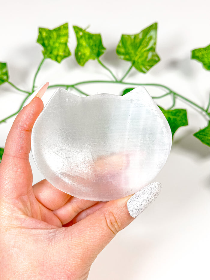 Satin Spar Selenite Cat Bowl (S2)