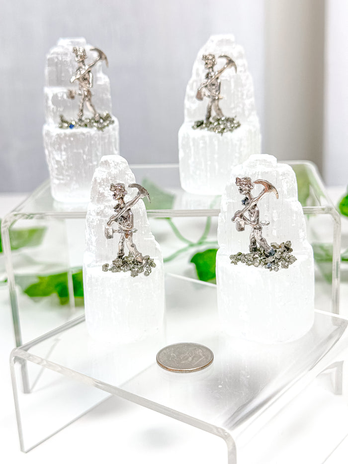 Satin Spar Selenite Tower Pyrite Miner (S2)