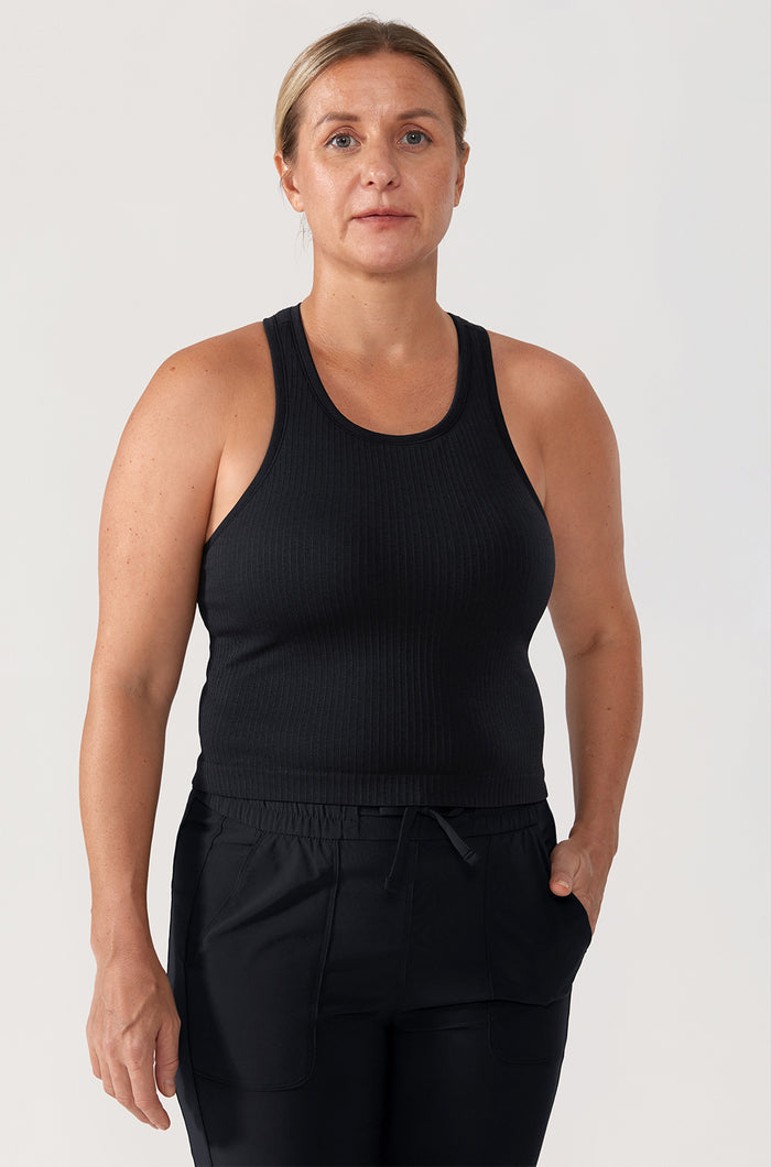 Women's Seamless Ribbed Cropped Tank Top Black