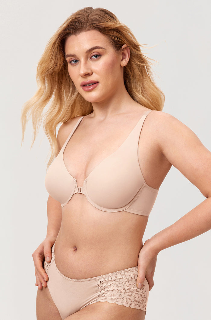 Women's Seamless U-back Front Closure Bra Beige