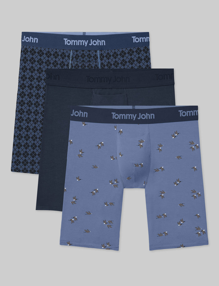 Second Skin Boxer Brief 8" (3-Pack)::Oceana Argyle Tile/Dress Blues/Colony Blue Flying South