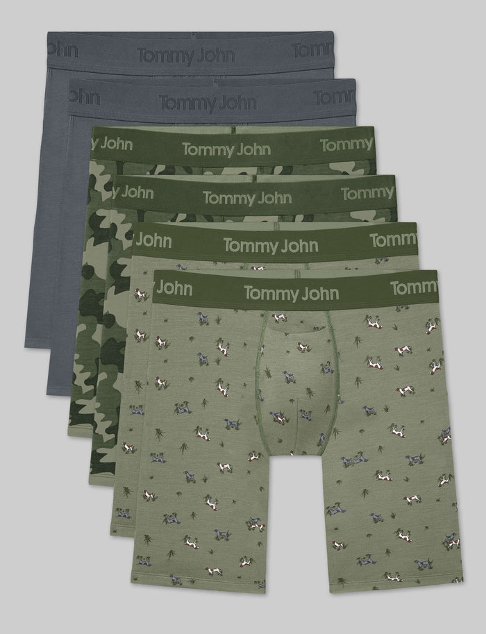 Second Skin Boxer Brief 8" (6-Pack)::Turbulence/Bronze Green Camo/Oil Green Pointer Dogs