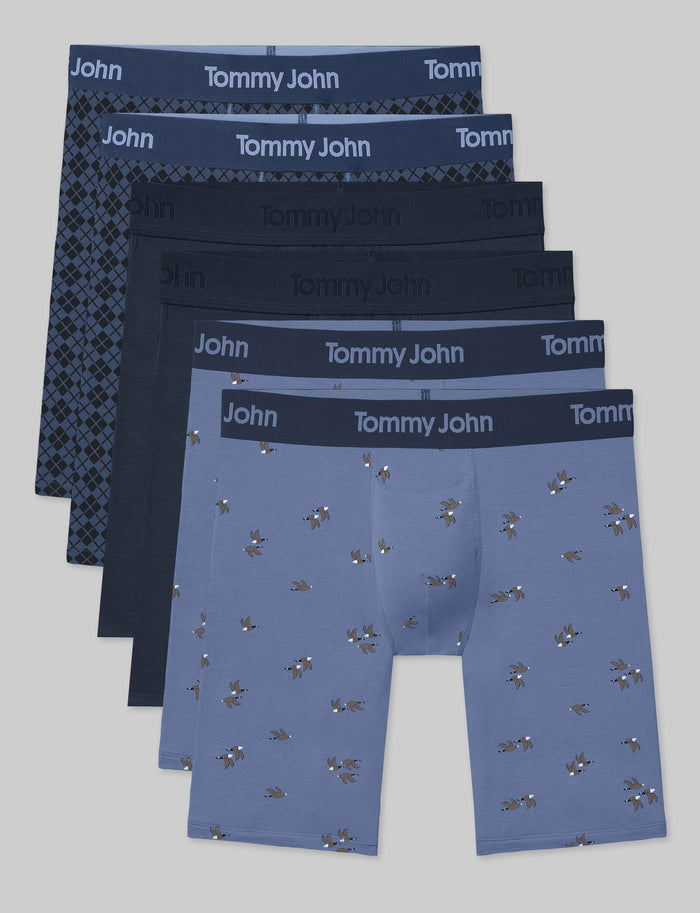 Second Skin Boxer Brief 8" (6-Pack)::Oceana Argyle Tile/Dress Blues/Colony Blue Flying South