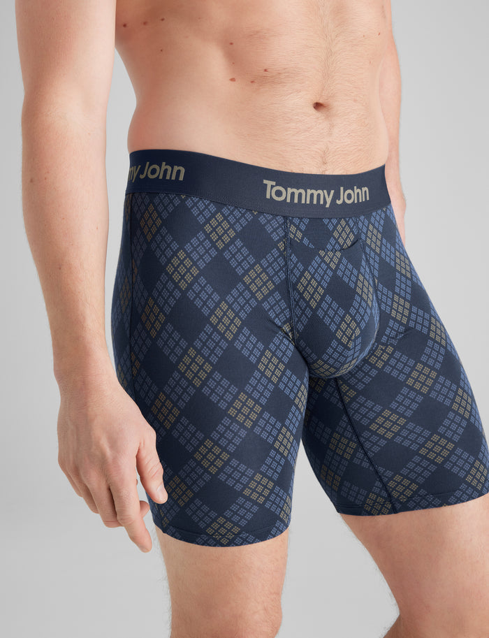 Second Skin Boxer Brief 8"::Dress Blues Diamond Plaid