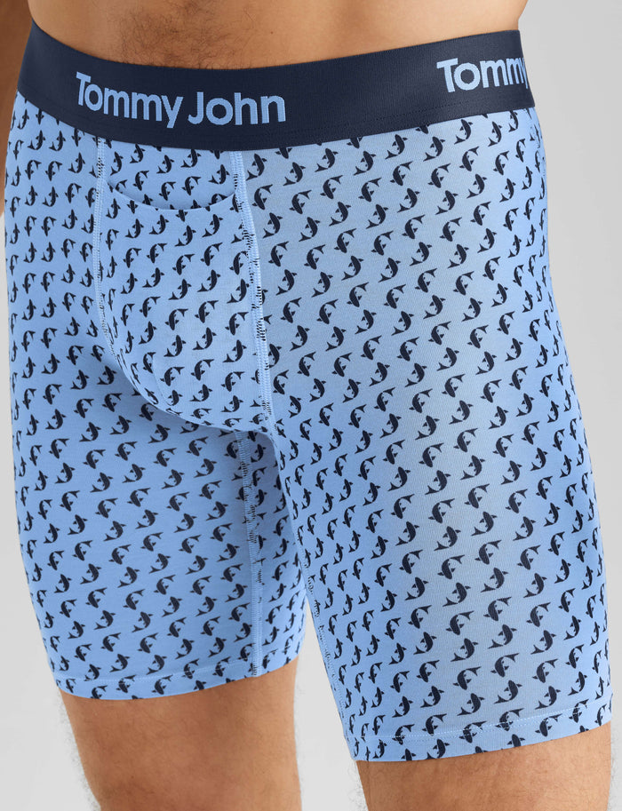 Second Skin Boxer Brief 8"::Vista Blue Micro Sharks