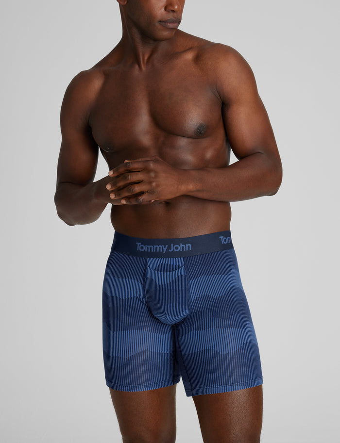 Second Skin Boxer Brief 8"::Dress Blues Stripe Mountains
