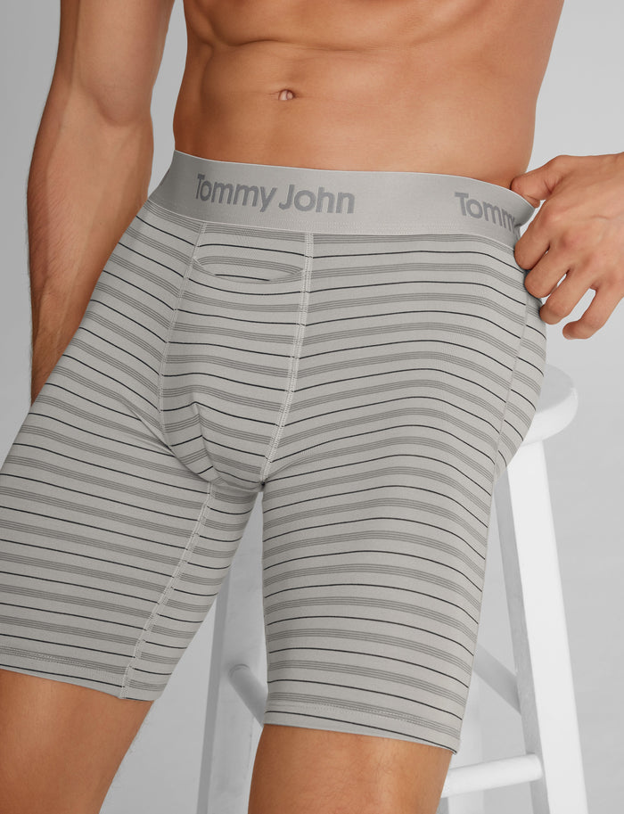 Second Skin Boxer Brief 8"::Dove Vintage Stripe