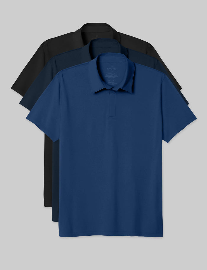 Second Skin Comfort Polo (3-Pack)::Black/Dress Blues/Navy Peony