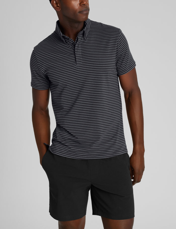 Second Skin Comfort Polo::Black Essential Stripe