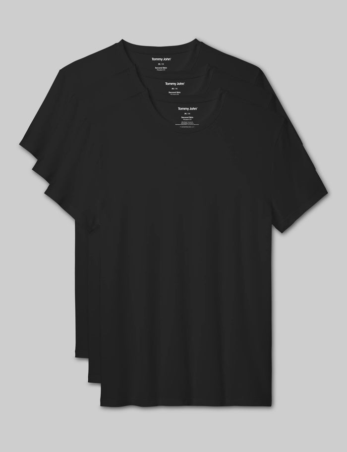 Second Skin Crew Neck Modern Fit Undershirt (3-Pack)::Black