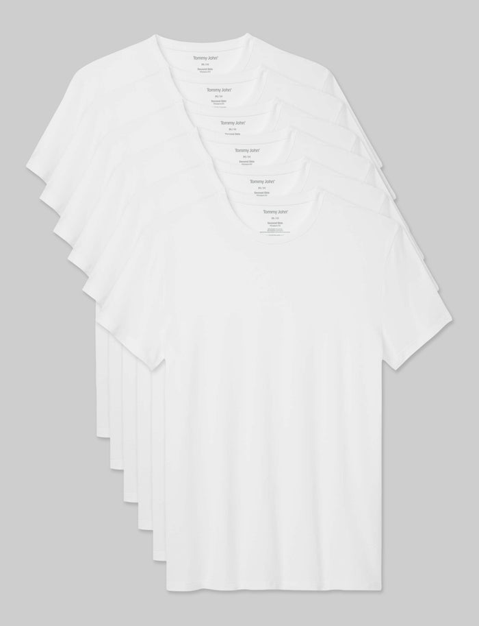 Second Skin Crew Neck Modern Fit Undershirt (6-Pack)::White