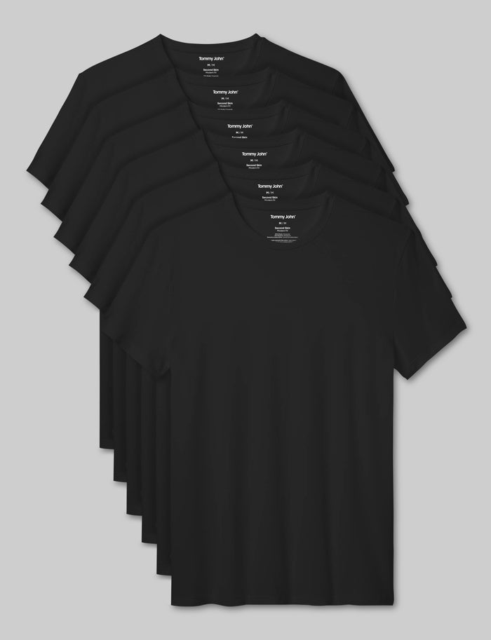 Second Skin Crew Neck Modern Fit Undershirt (6-Pack)::Black