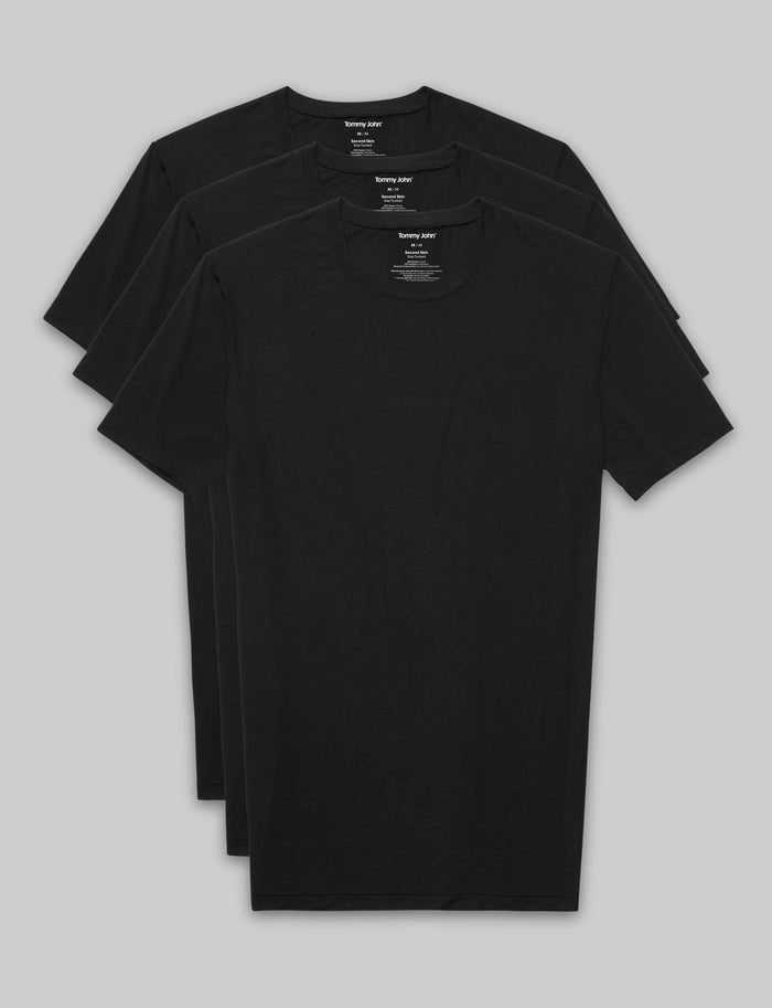 Second Skin Crew Neck Stay-Tucked Undershirt (3-Pack)::Black
