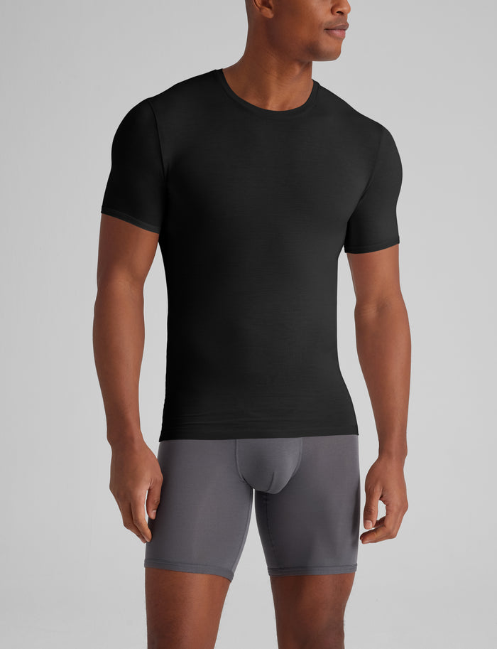 Second Skin Crew Neck Stay-Tucked Undershirt (3-Pack)::Black
