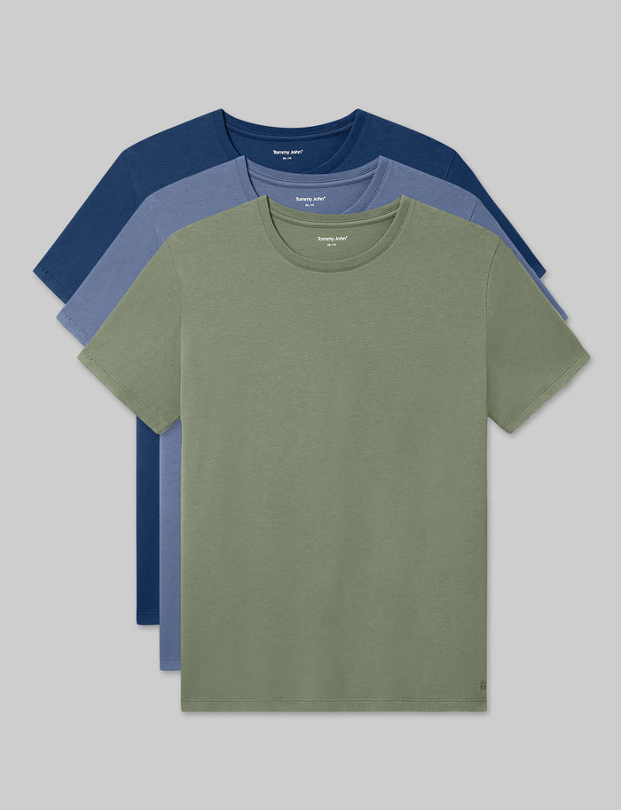 Second Skin Crew Neck Tee (3-Pack)::Navy Peony/Colony Blue/Oil Green