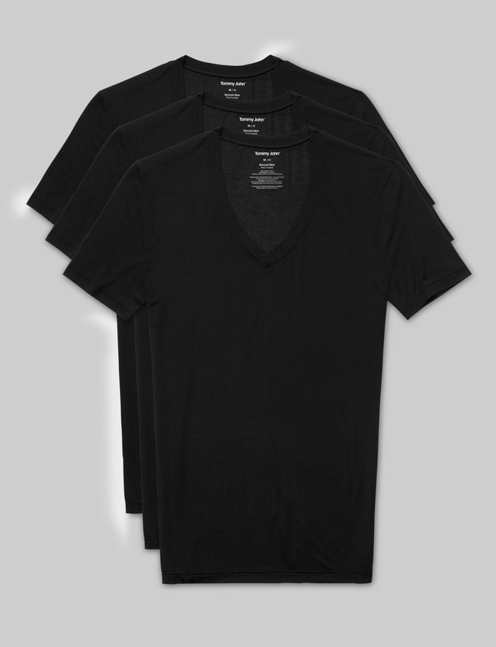 Second Skin Deep V-Neck Stay-Tucked Undershirt (3-Pack)::Black
